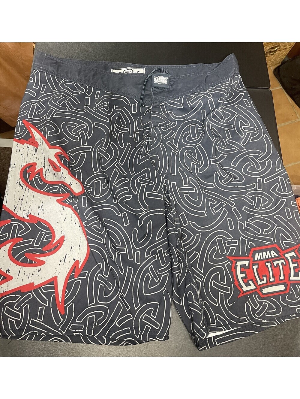 Vintage MMA ELITE AOP Dragon Atheltic Board Shorts Men's XL Gray Red Trunks